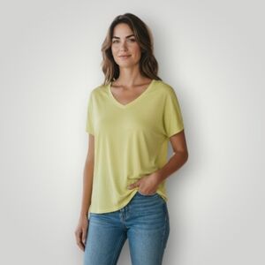 Chico’s Easy Linen Tee Pale Soft Lime V-Neck Short Sleeve Top Womens 3 US XL New